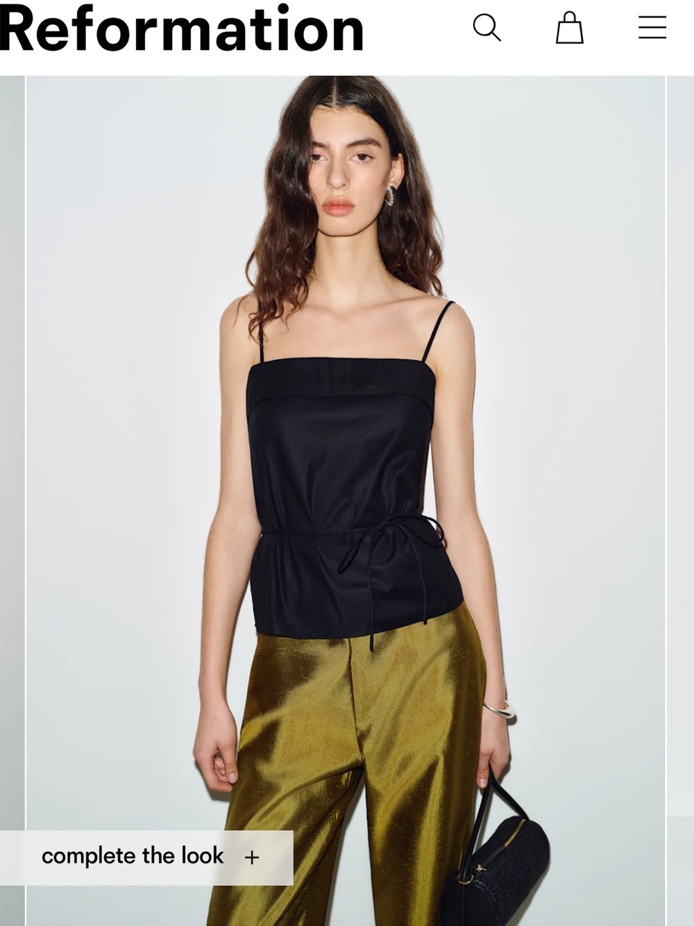 Reformation Agusta Black Spaghetti-Strap Drawstring top